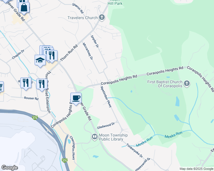 map of restaurants, bars, coffee shops, grocery stores, and more near 1499 Coraopolis Heights Road in Coraopolis