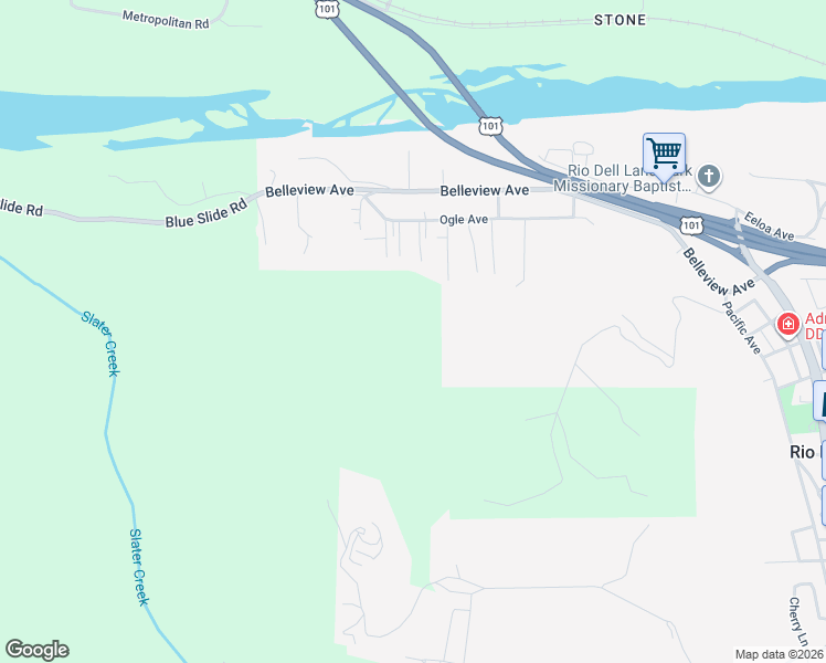map of restaurants, bars, coffee shops, grocery stores, and more near 205 Stream Street in Rio Dell