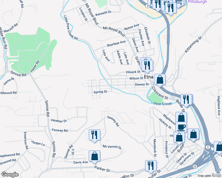 map of restaurants, bars, coffee shops, grocery stores, and more near 1 Jones Street in Pittsburgh