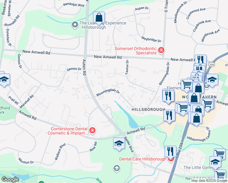 map of restaurants, bars, coffee shops, grocery stores, and more near 4311 Bloomingdale Drive in Somerset County
