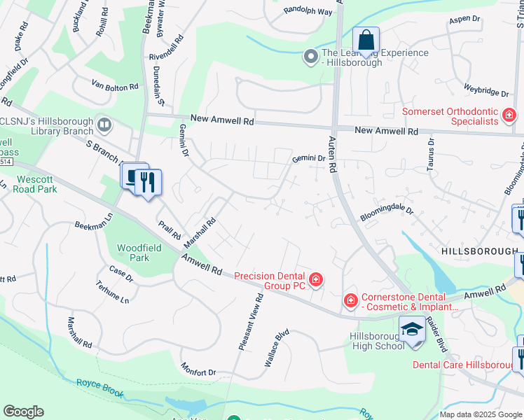 map of restaurants, bars, coffee shops, grocery stores, and more near 2D Nighthawk Court in Somerset County