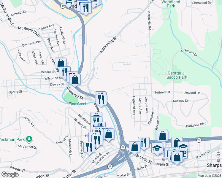 map of restaurants, bars, coffee shops, grocery stores, and more near 502 Foundry Street in Pittsburgh