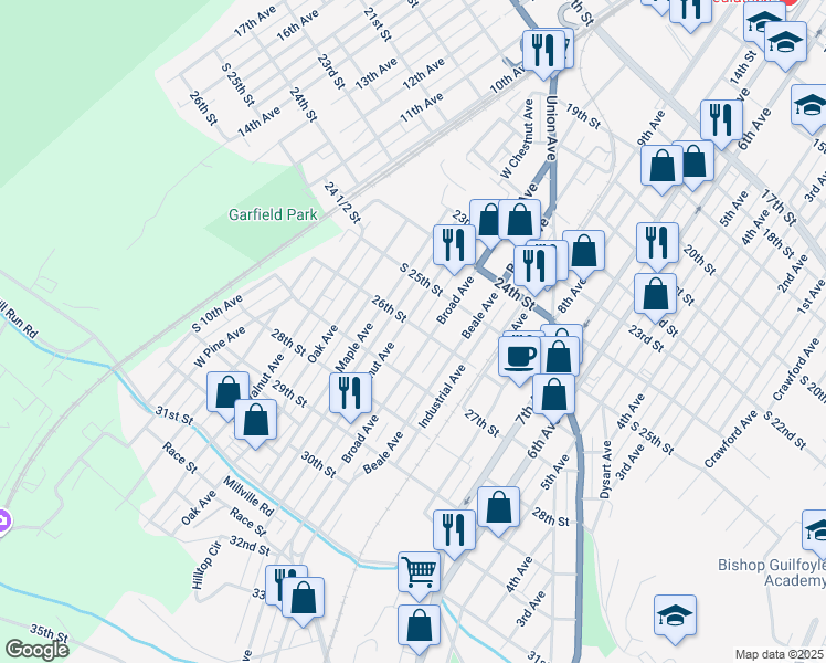 map of restaurants, bars, coffee shops, grocery stores, and more near 871 26th St in Altoona