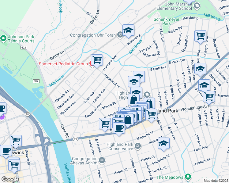 map of restaurants, bars, coffee shops, grocery stores, and more near 329 North 3rd Avenue in Highland Park