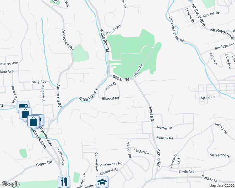 map of restaurants, bars, coffee shops, grocery stores, and more near 224 Verna Dr in Pittsburgh