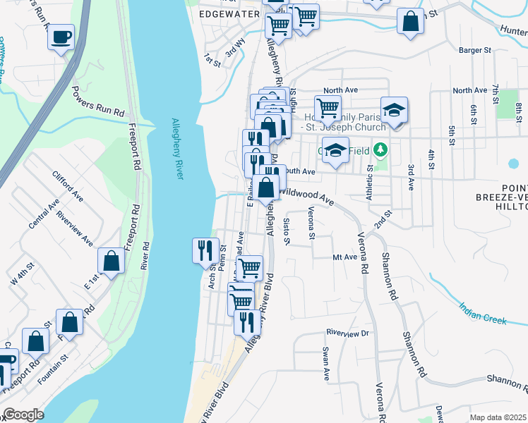 map of restaurants, bars, coffee shops, grocery stores, and more near 530 Jones Street in Verona