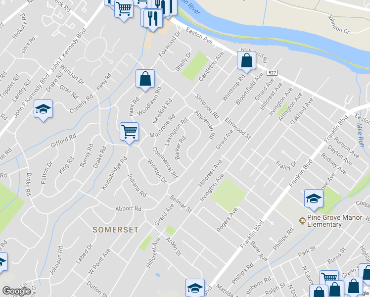 map of restaurants, bars, coffee shops, grocery stores, and more near 8 Atlantic Road in Franklin Township