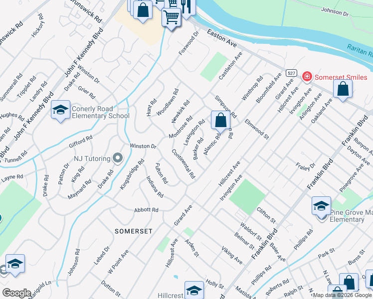 map of restaurants, bars, coffee shops, grocery stores, and more near 23 Lexington Road in Franklin Township