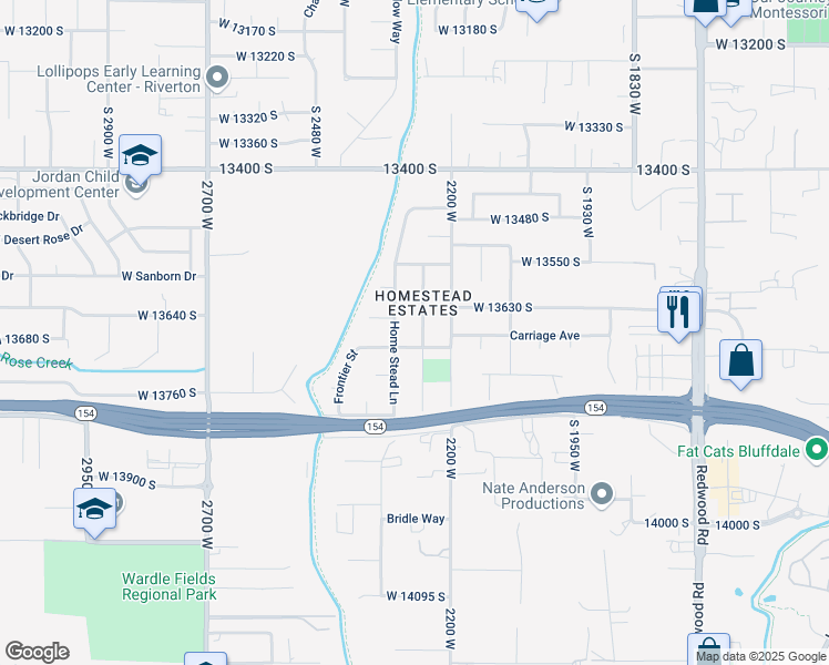 map of restaurants, bars, coffee shops, grocery stores, and more near 13684 South 2260 West in Riverton
