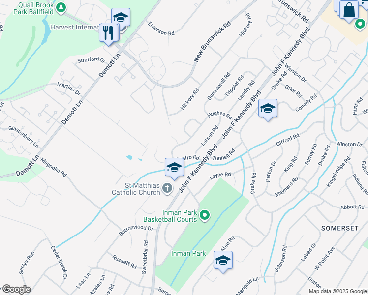 map of restaurants, bars, coffee shops, grocery stores, and more near 29 Hughes Road in Franklin Township