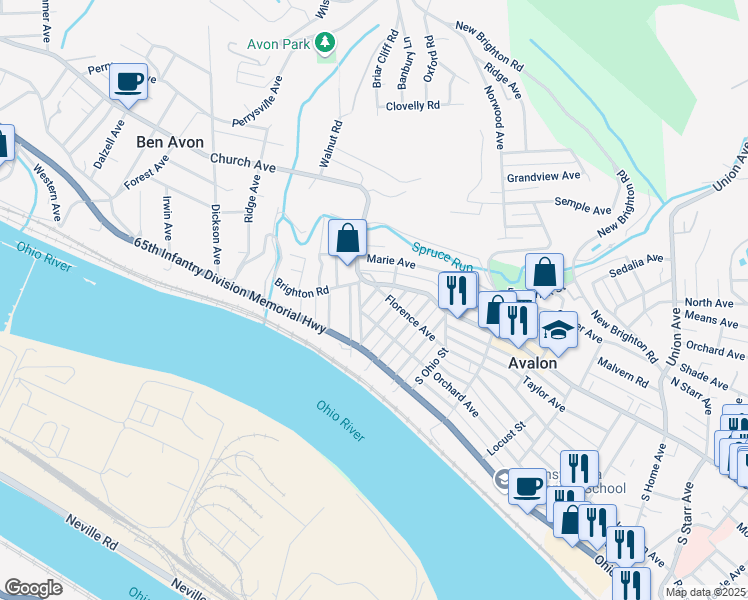 map of restaurants, bars, coffee shops, grocery stores, and more near 220 Belva Street in Pittsburgh