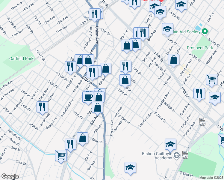 map of restaurants, bars, coffee shops, grocery stores, and more near 2310 6th Avenue in Altoona