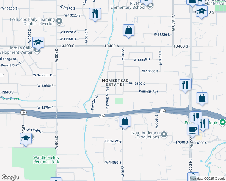 map of restaurants, bars, coffee shops, grocery stores, and more near 13684 South 2260 West in Riverton