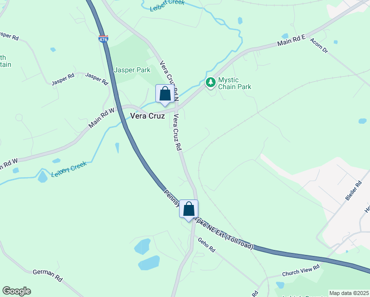 map of restaurants, bars, coffee shops, grocery stores, and more near 5421 Vera Cruz Road in Emmaus