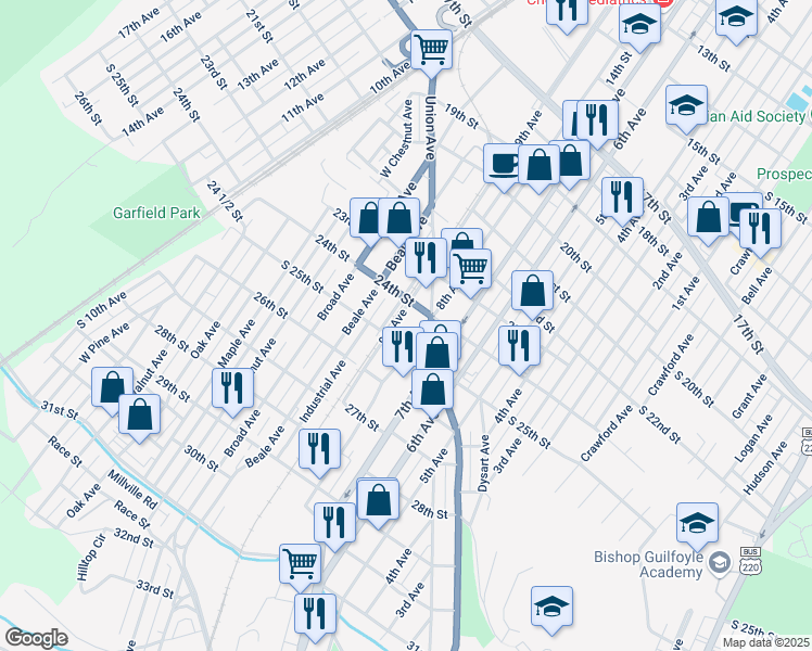 map of restaurants, bars, coffee shops, grocery stores, and more near 2401-31 S Branch Ave in Altoona