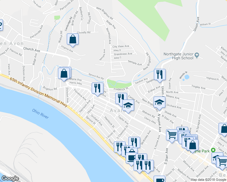 map of restaurants, bars, coffee shops, grocery stores, and more near 611 Center Avenue in Bellevue