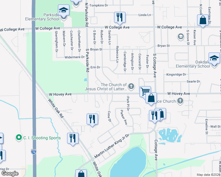 map of restaurants, bars, coffee shops, grocery stores, and more near 321 Robert Drive in Normal