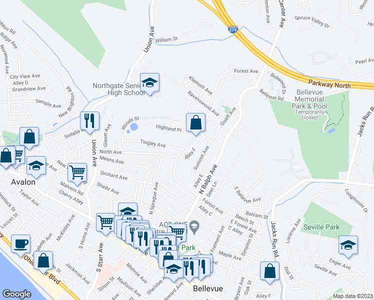map of restaurants, bars, coffee shops, grocery stores, and more near 642 Forest Avenue in Pittsburgh