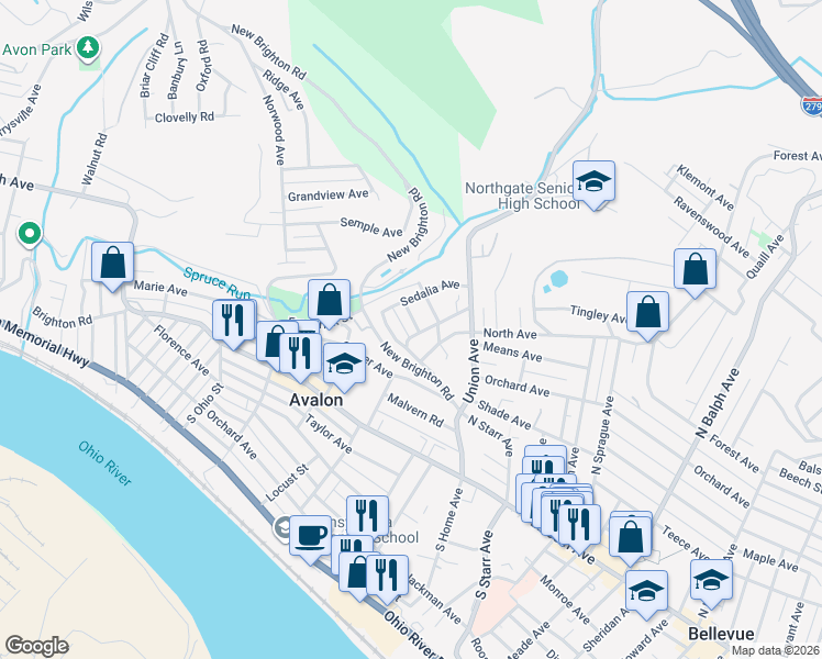 map of restaurants, bars, coffee shops, grocery stores, and more near 705 Chatsworth Avenue in Pittsburgh
