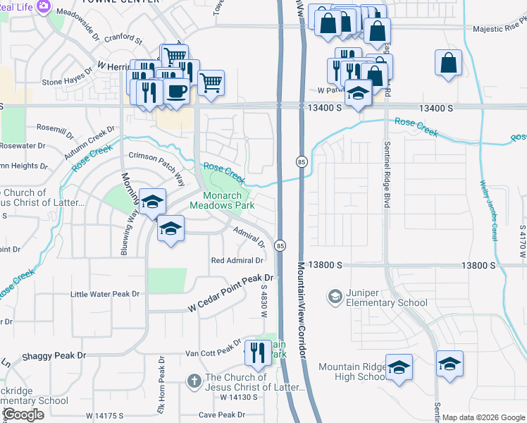 map of restaurants, bars, coffee shops, grocery stores, and more near 4829 Victorine Street in Riverton