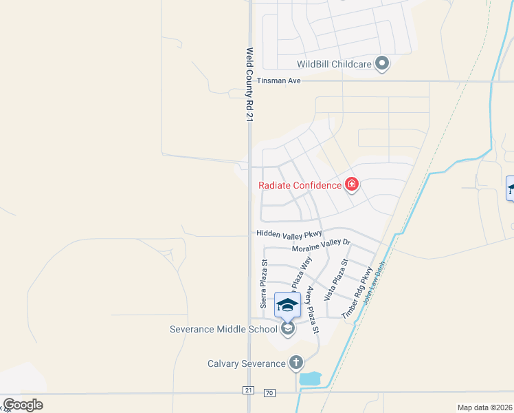 map of restaurants, bars, coffee shops, grocery stores, and more near 1289 Baker Pass Street in Severance