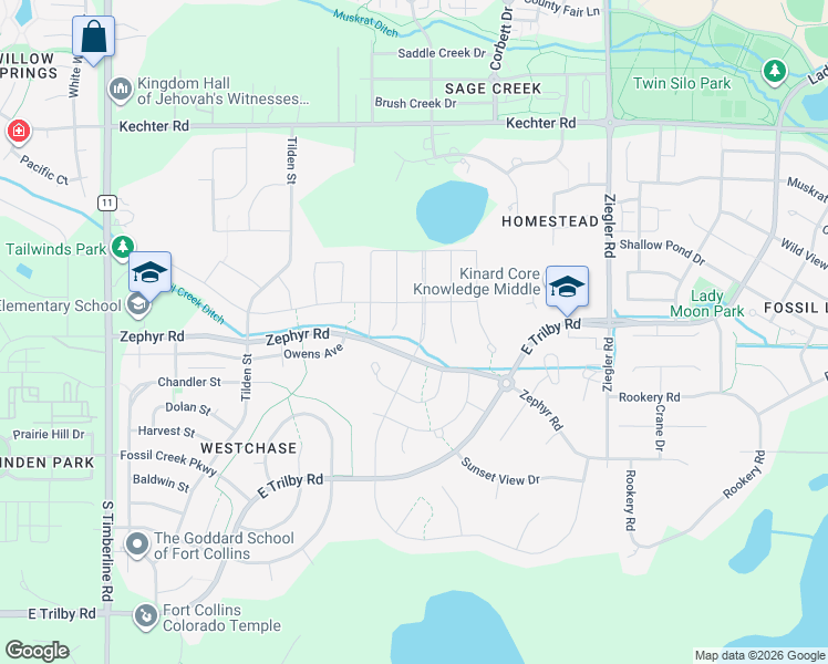 map of restaurants, bars, coffee shops, grocery stores, and more near 6026 Fall Harvest Way in Fort Collins