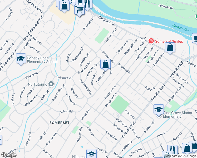 map of restaurants, bars, coffee shops, grocery stores, and more near 8 Atlantic Road in Franklin Township