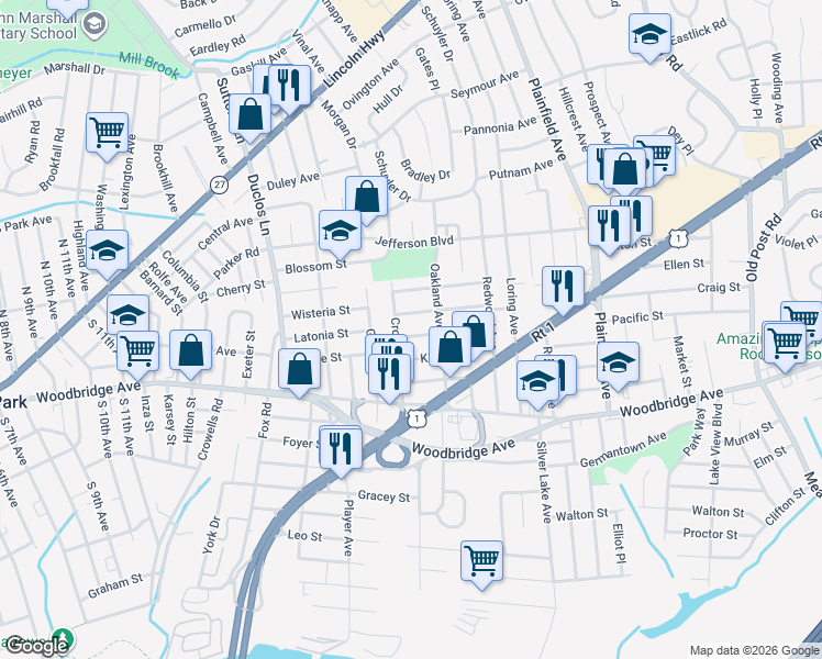 map of restaurants, bars, coffee shops, grocery stores, and more near 13 Boltin Street in Edison
