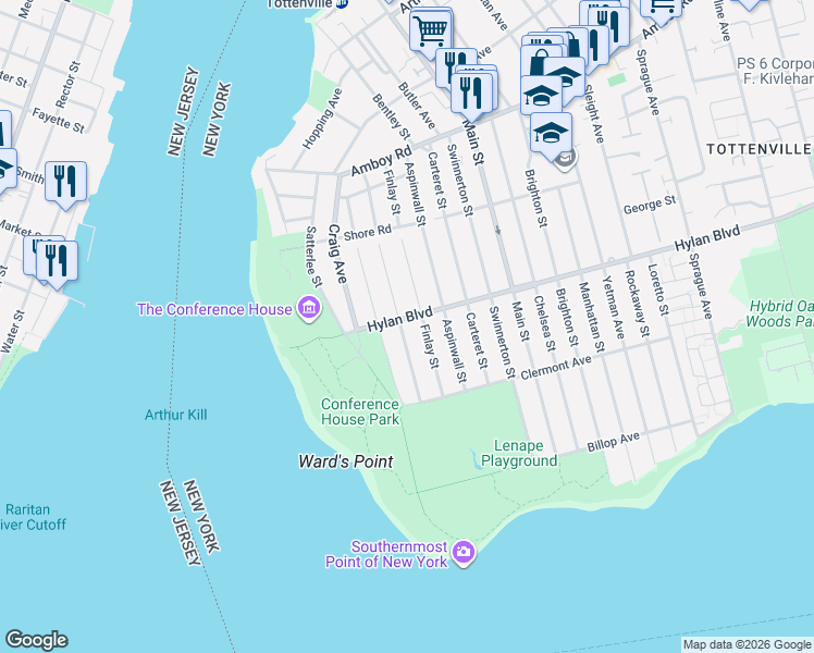 map of restaurants, bars, coffee shops, grocery stores, and more near 181 Connecticut Street in Staten Island