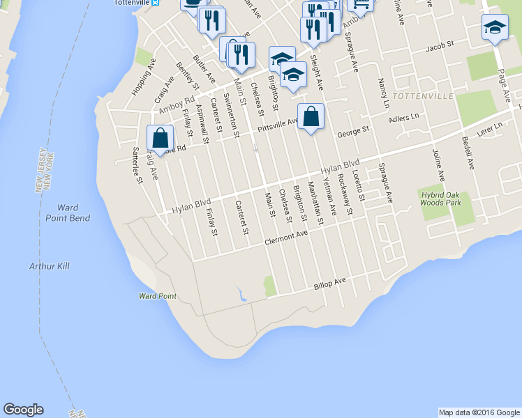 map of restaurants, bars, coffee shops, grocery stores, and more near 233 Swinnerton Street in Staten Island