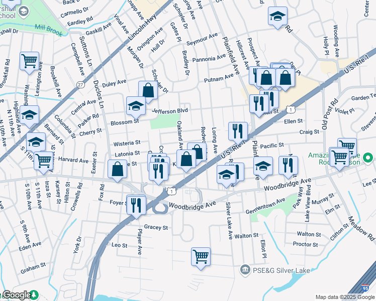 map of restaurants, bars, coffee shops, grocery stores, and more near 49 Boltin Street in Edison