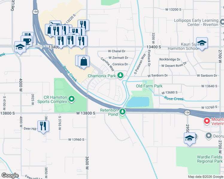 map of restaurants, bars, coffee shops, grocery stores, and more near 13659 Annaberg Way in Riverton
