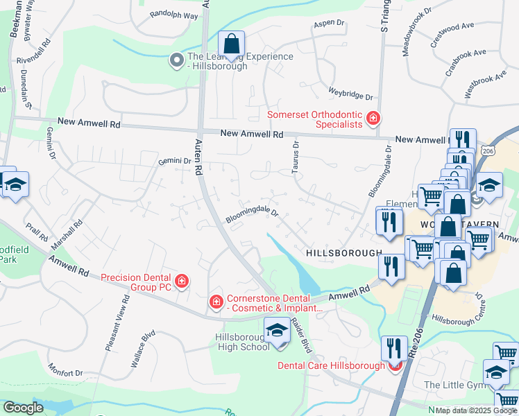 map of restaurants, bars, coffee shops, grocery stores, and more near 4311 Bloomingdale Drive in Somerset County