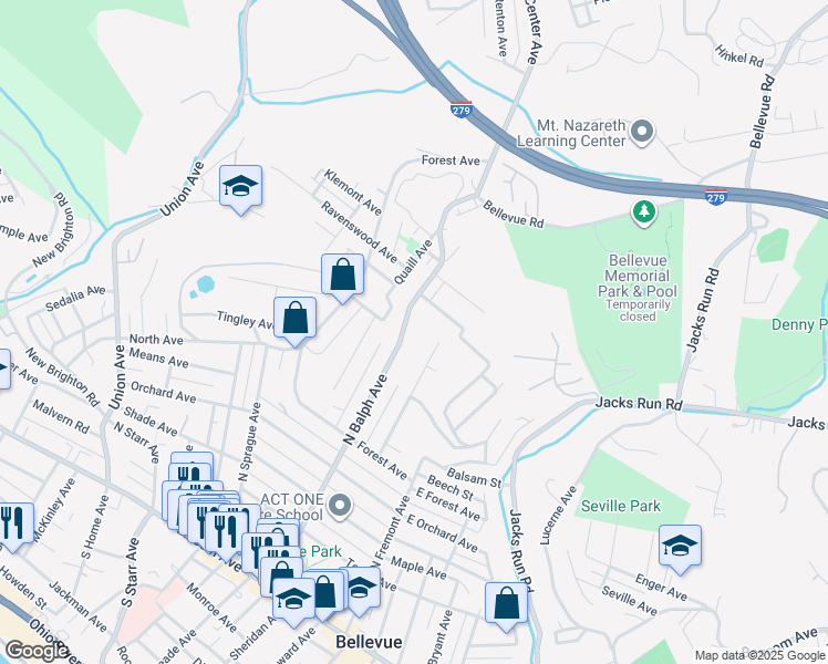map of restaurants, bars, coffee shops, grocery stores, and more near 287 North Balph Avenue in Pittsburgh