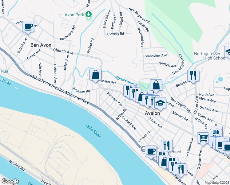 map of restaurants, bars, coffee shops, grocery stores, and more near 312 Fisk Avenue in Pittsburgh
