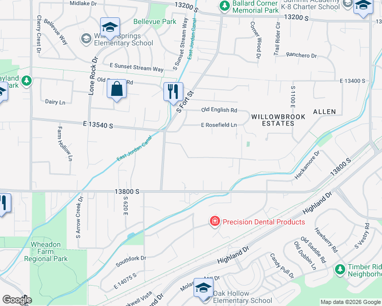 map of restaurants, bars, coffee shops, grocery stores, and more near 825 Canyon Breeze Lane in Draper