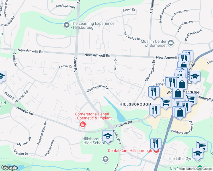 map of restaurants, bars, coffee shops, grocery stores, and more near 4014 Bloomingdale Drive in Somerset County