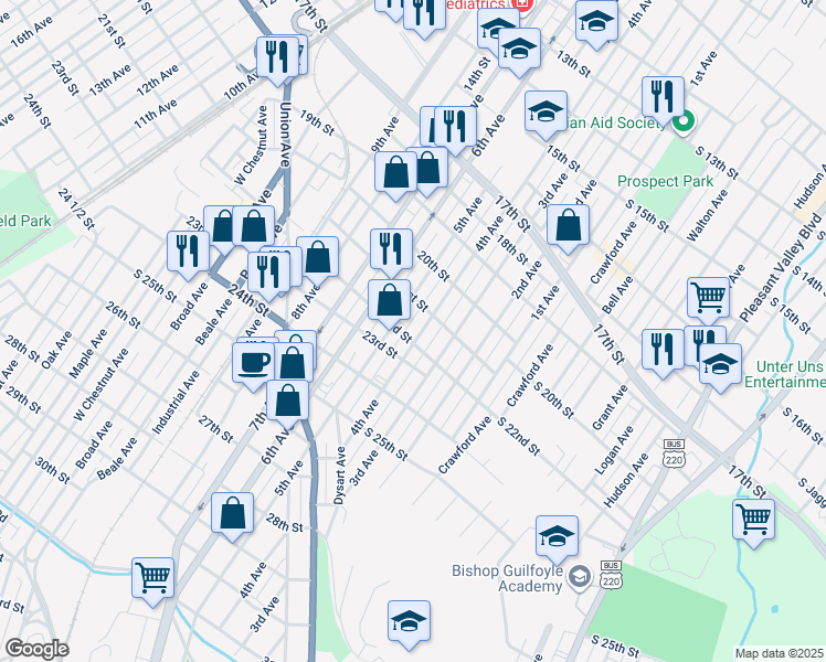 map of restaurants, bars, coffee shops, grocery stores, and more near 2118 4th Ave in Altoona