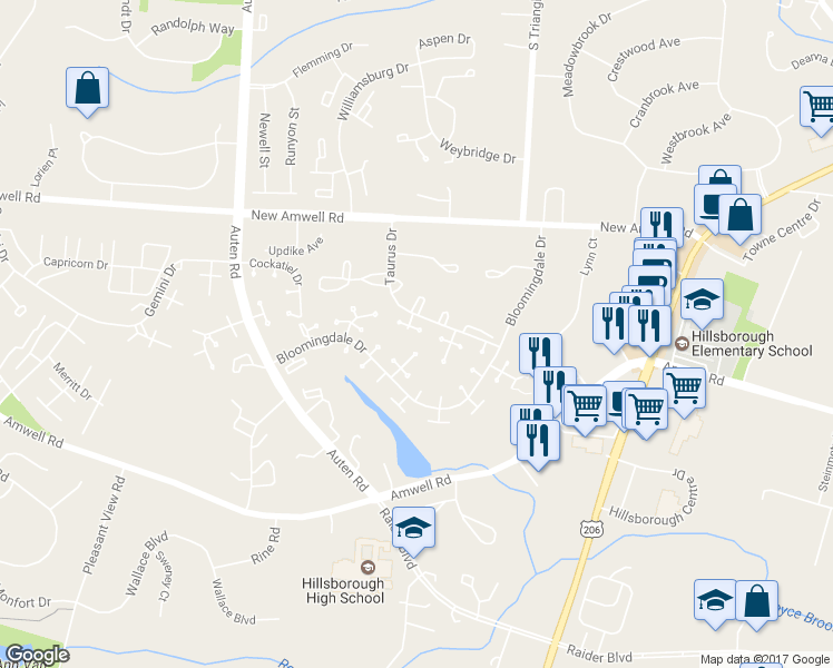 map of restaurants, bars, coffee shops, grocery stores, and more near 1d Wisteria Court in Somerset County