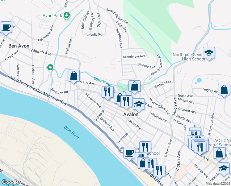 map of restaurants, bars, coffee shops, grocery stores, and more near 530 Marie Avenue in Pittsburgh
