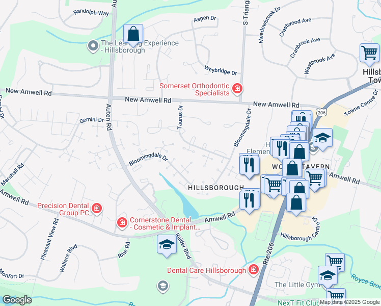map of restaurants, bars, coffee shops, grocery stores, and more near 1d Wisteria Court in Somerset County