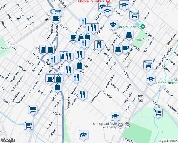 map of restaurants, bars, coffee shops, grocery stores, and more near 2118 4th Avenue in Altoona