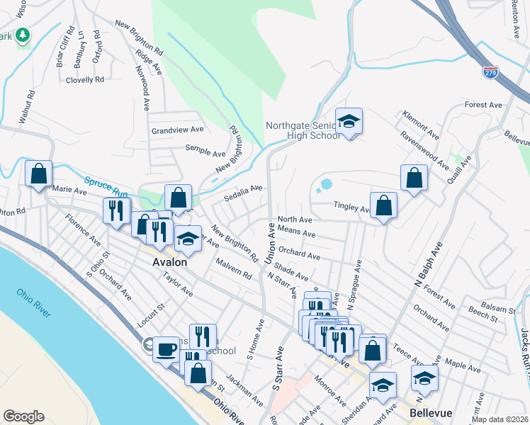 map of restaurants, bars, coffee shops, grocery stores, and more near 907 Chester Avenue in Pittsburgh