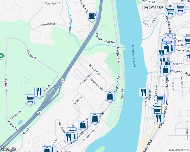 map of restaurants, bars, coffee shops, grocery stores, and more near 142 Neilson Avenue in Pittsburgh