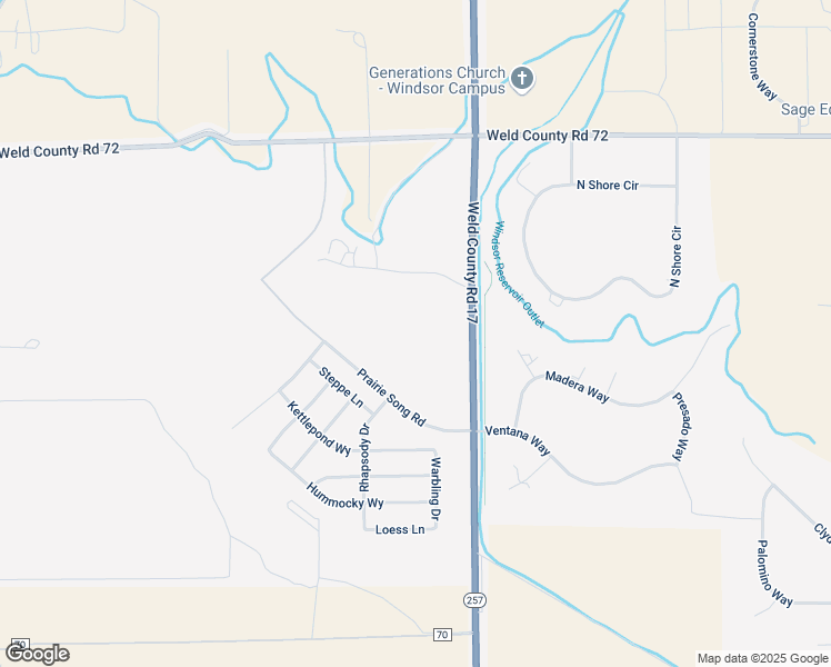 map of restaurants, bars, coffee shops, grocery stores, and more near 34640 Colorado 257 in Windsor