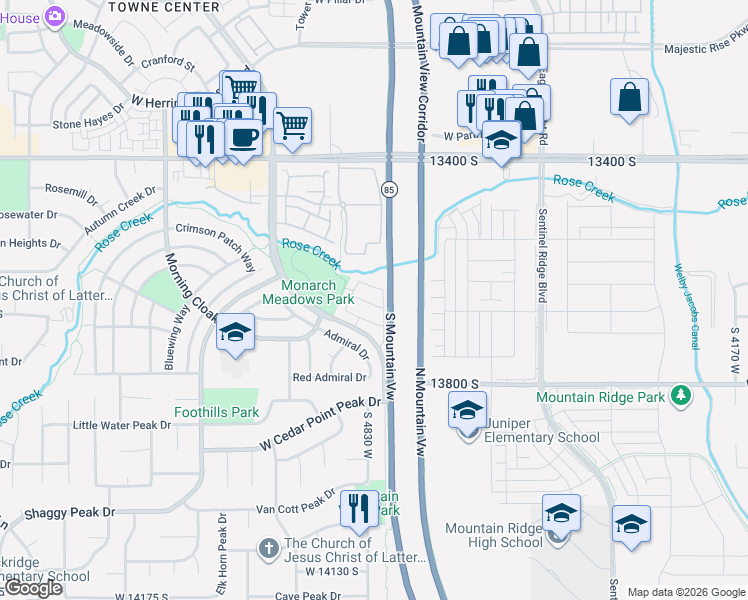 map of restaurants, bars, coffee shops, grocery stores, and more near 4818 Victorine Street in Riverton