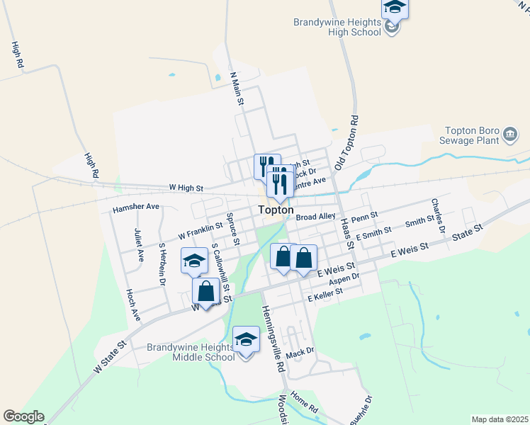 map of restaurants, bars, coffee shops, grocery stores, and more near in Topton