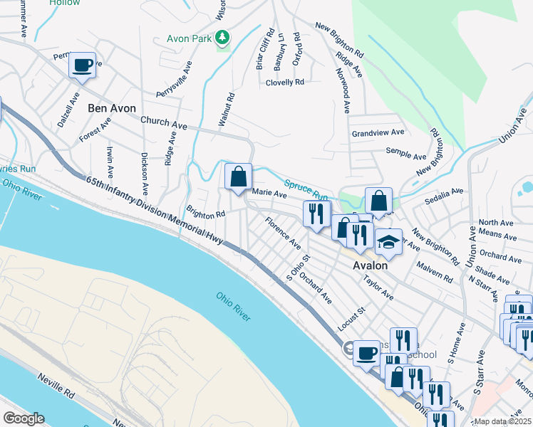 map of restaurants, bars, coffee shops, grocery stores, and more near 220 Belva Street in Pittsburgh