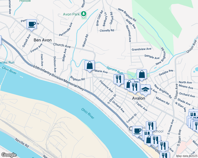 map of restaurants, bars, coffee shops, grocery stores, and more near 220 Belva Street in Pittsburgh
