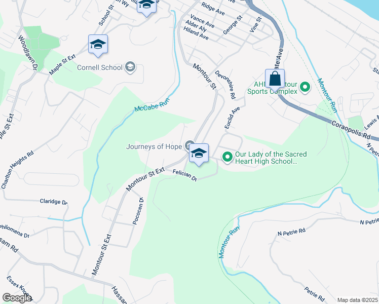 map of restaurants, bars, coffee shops, grocery stores, and more near 1500 Woodcrest Avenue in Coraopolis